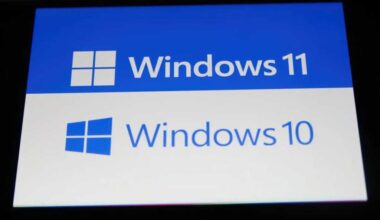 Windows 11 logo juxtaposed with Windows 10 logo