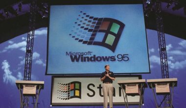 Bill Gates at the launch of Windows 95