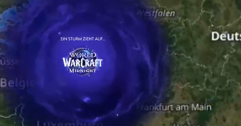 Ausgehend vom Gamescom-Standort Köln tobt der WoW-'Leerensturm' über die Wetterkarte (Abbildung: Blizzard Entertainment / wetter.com)