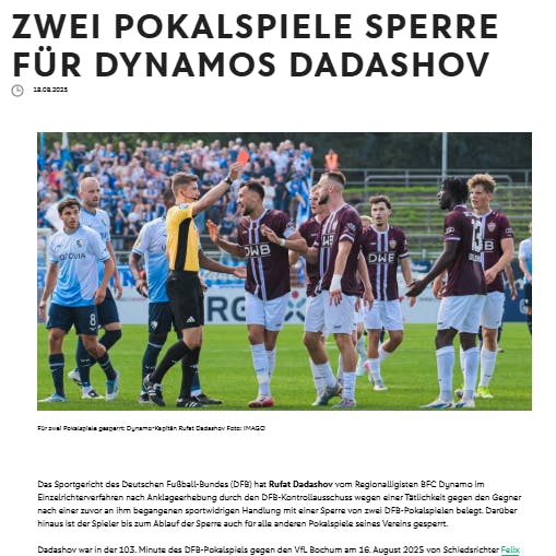 So stellte der DFB sein Urteil zur Roten Karte von Rufat Dadashov ins Netz.