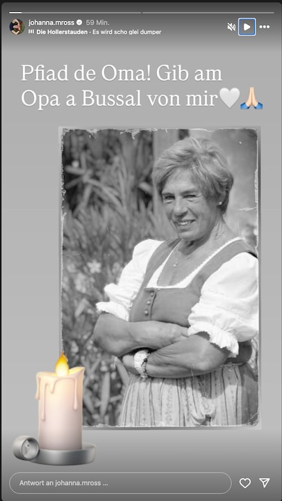 Johanna Mross gedenkt in ihrer Instagram-Story ihrer Oma.