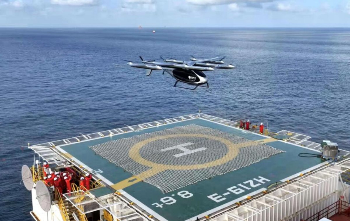 Chinesische 2-t-Schwerlast-eVTOL versorgt autonom Offshore-Bohrinsel