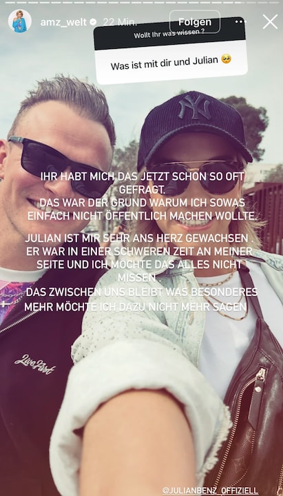 In ihrer Instagram-Story spricht Anna-Maria Zimmermann über ihre Beziehung zu Julian Benz