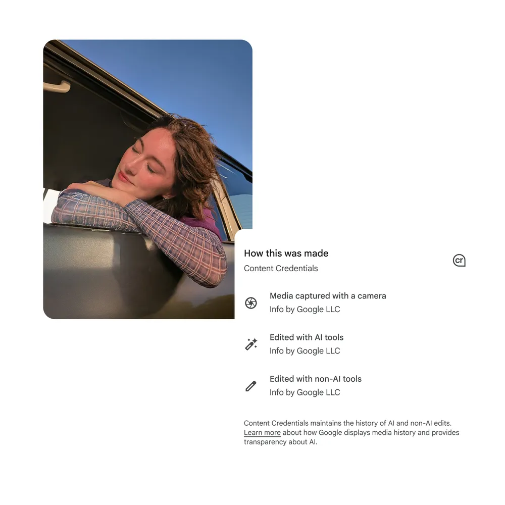 Google gibt AI Credits bei der Bildbearbeitung an, © Google, Google-Foto mit Detailinfo