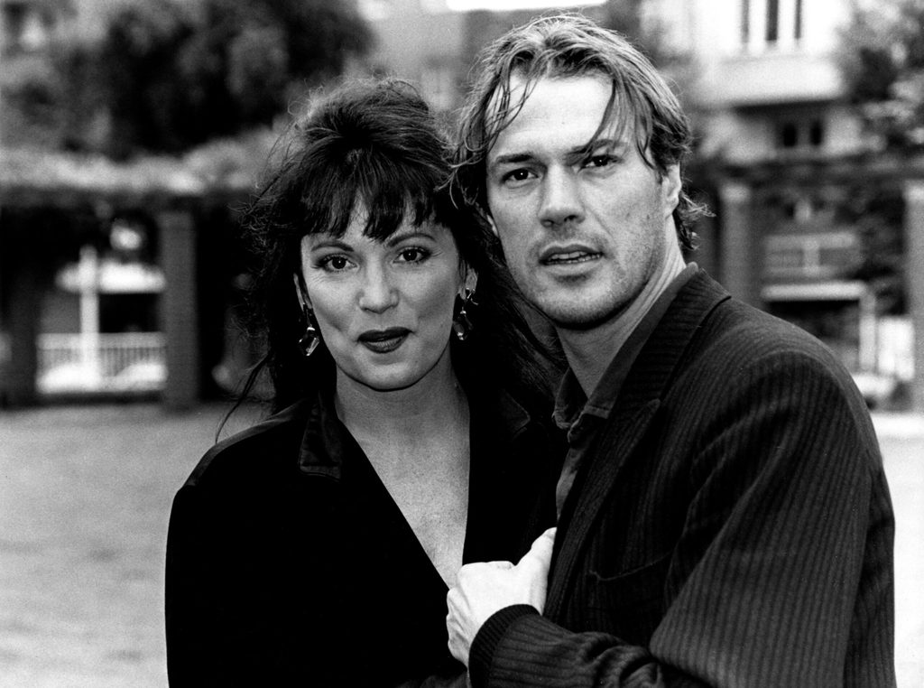 Iris Berben und Schauspielkollege Sebastian Koch für den „Rosa Roth“-Krimi 1994.