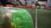 Beim Bubblesoccer steckt man in Plastikkugeln und muss versuchen, auf den Beinen zu bleiben und dem Ball zu folgen.