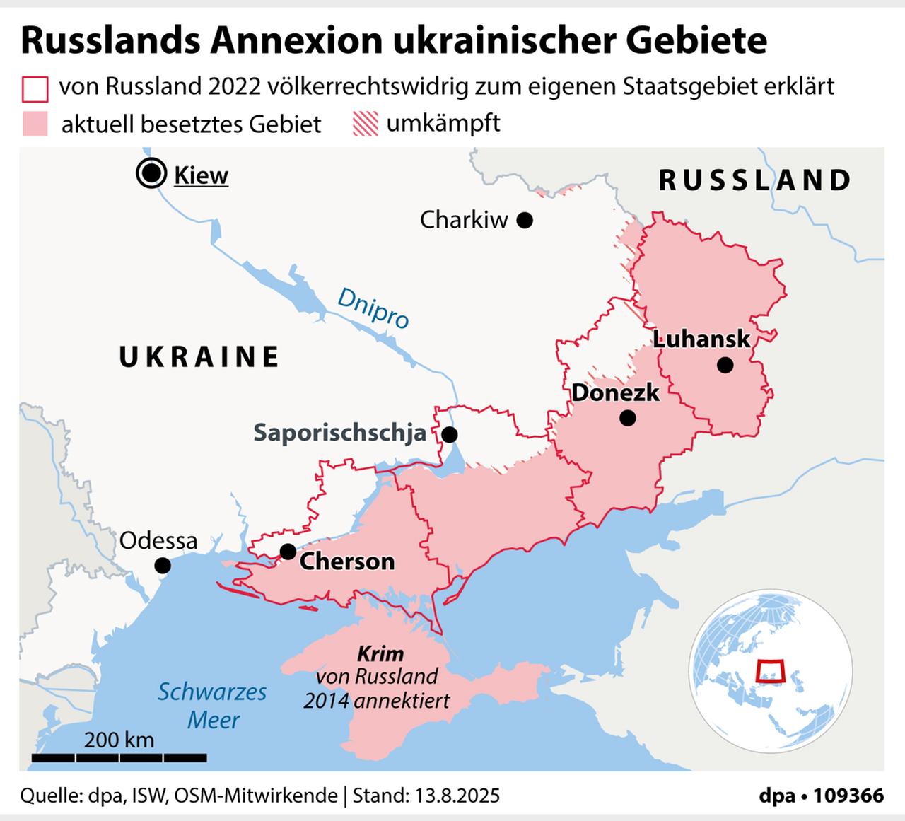 Grafik-Karte "Von Russland besetzte und annektierte Gebiete in der Ukraine (Aktualisierung)"