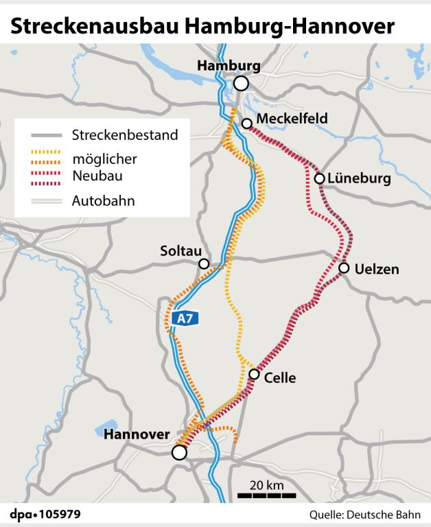 Der geplante Streckenausbau zwischen Hamburg und Hannover.