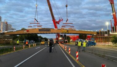 Baden-Württemberg: Franklin-Steg eingebaut: B38 in Mannheim bleibt bis Montagfrüh voll gesperrt