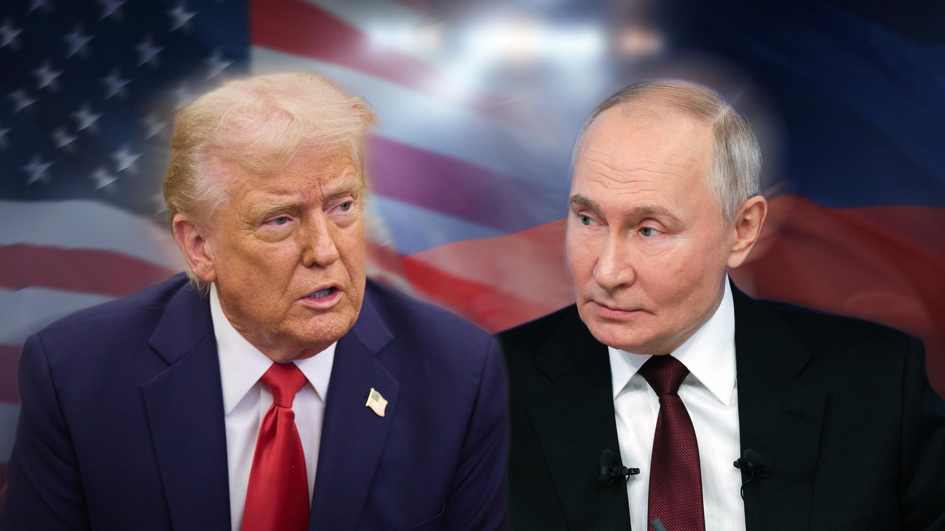 In einer Fotomontage sind US-Präsident Trump und Russlands Präsident Putin zusammen zu sehen.