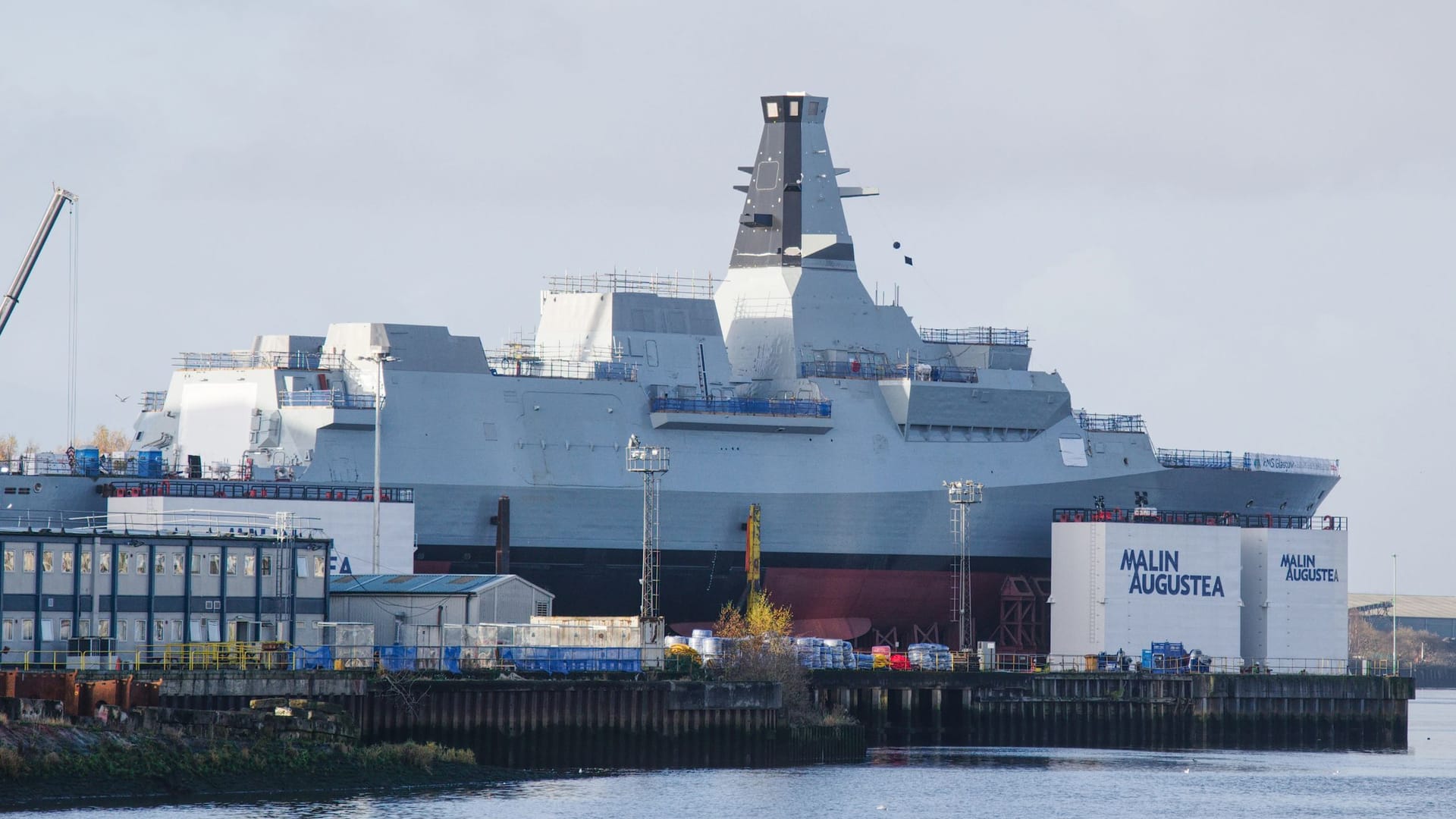 Warship frigate construction in progress at BAE Systems on the River Clyde