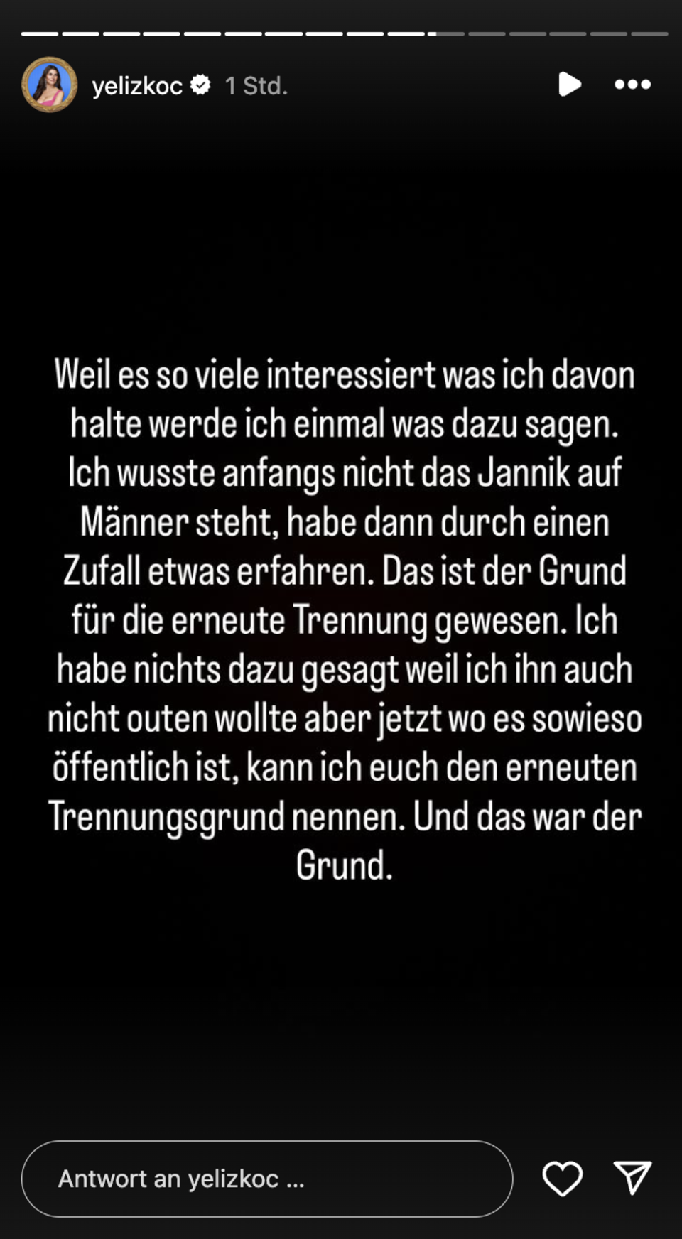 Yeliz Koc' Statement zum wahren Trennungsgrund von Jannik Kontalis.