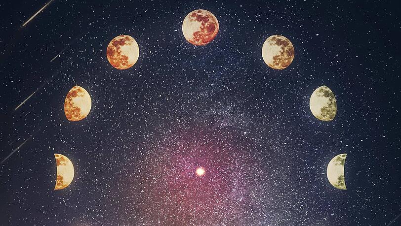 Von Neumond bis Vollmond: Die Mondphasen wiederholen sich alle 29,5 Tage.
