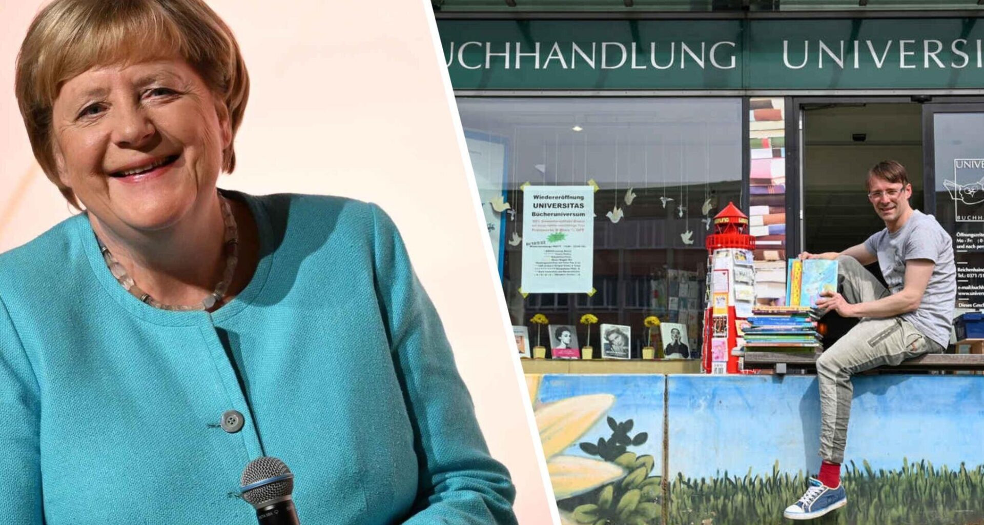 Ex-Kanzlerin Merkel besucht kleine Buchhandlung in Chemnitz