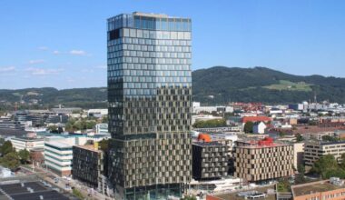 Fassade am höchsten Linzer Hochhaus Quadrill komplett