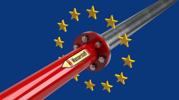 Wasserstoffleitung führt durch die Sterne der EU-Flagge