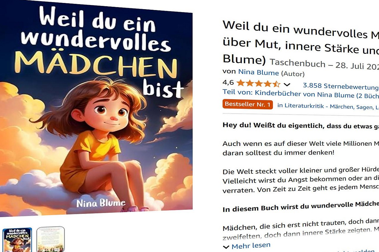 Screenshot der Amazon-Webseite zeigt ein KI-generiertes Kinderbuch