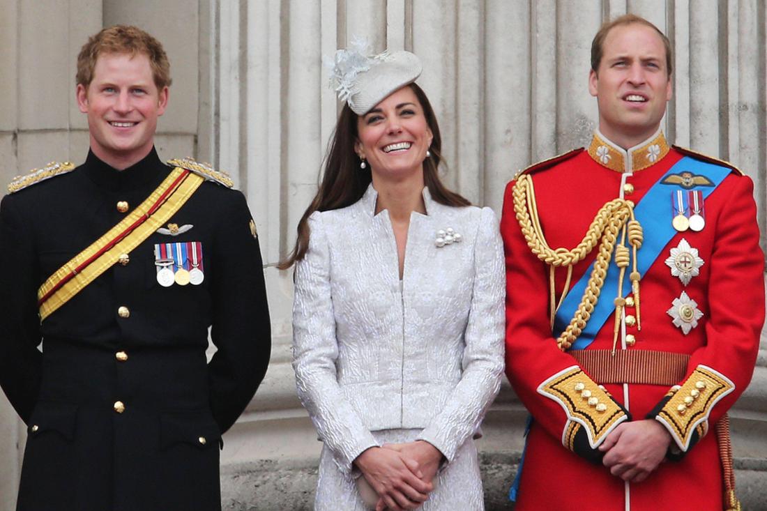 Prinz Harry, Prinzessin Kate und Prinz William 2014 bei „Trooping the Colour“.