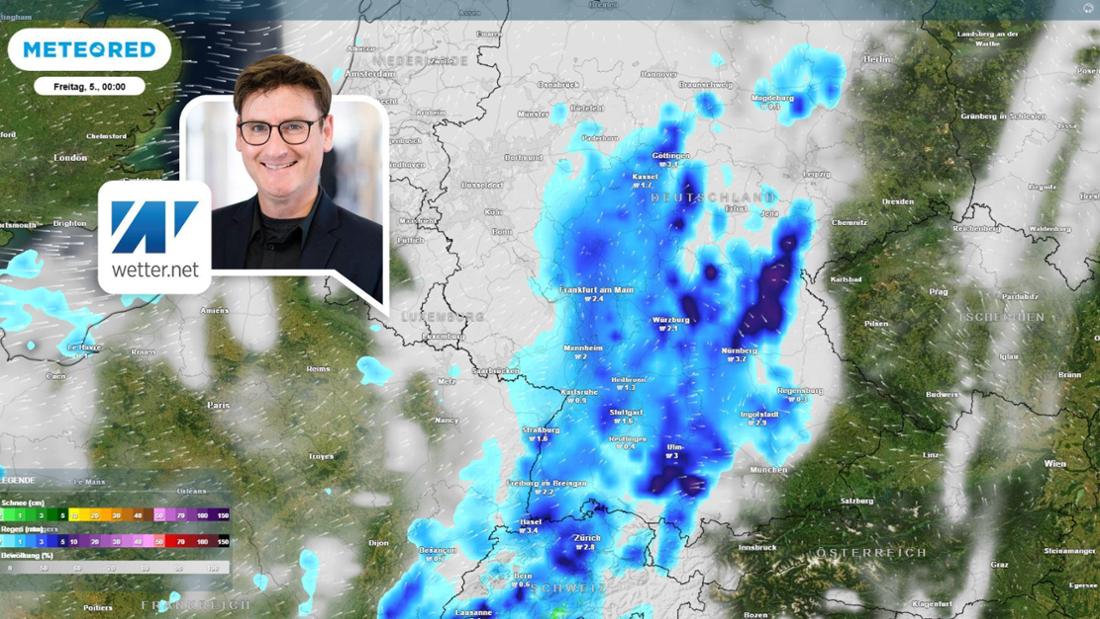 Die Wetterlage in der Nacht von Donnerstag auf Freitag. 