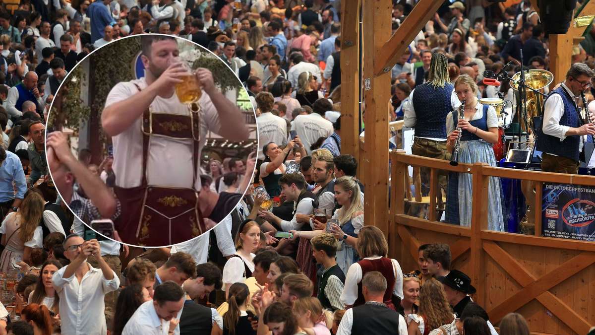 Mann wird bei verpönter Wiesn-Unart gefilmt – sofort kommt die Security und zieht ihn aus dem Zelt