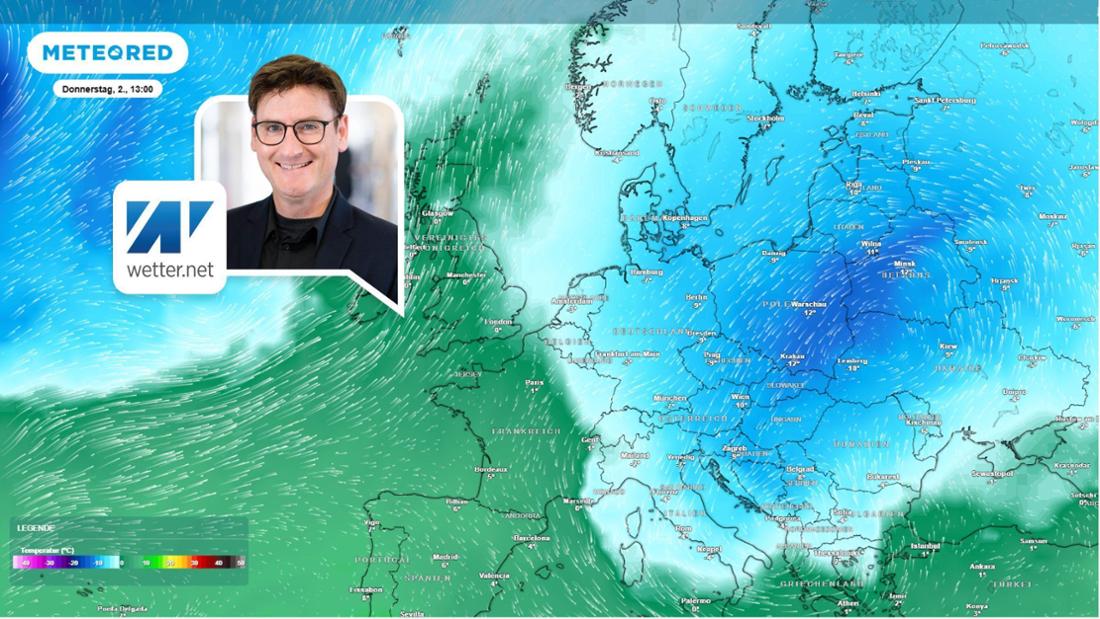 Die Wetterkarte zeigt die Luftmassen in der Höhe am Donnerstag (2. Oktober). 
