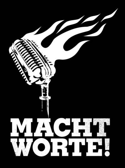 Logo Machtworte, weiße Schrift auf schwarzem Grund