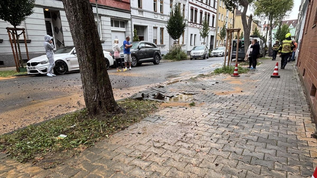 Wasserrohrbruch in der Steinfurthstraße in Gelsenkirchen-Rotthausen am 8. September 2025.