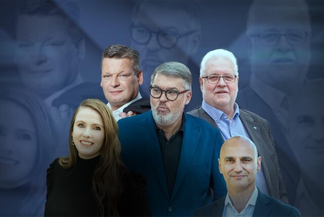 Dortmunds Oberbürgermeister-Kandidaten Katrin Lögering, Martin Cremer, Thomas Westphal, Heiner Garbe und Alexander Kalouti