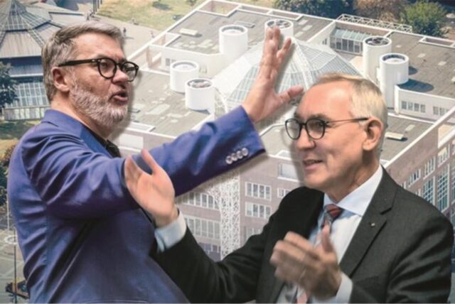 Dortmunds OB Westphal (l.) hält am Brandmauer-Beschluss fest. Regierungspräsident Böckelühr meint, der Beschluss sei rechtswidrig und müsse weg.