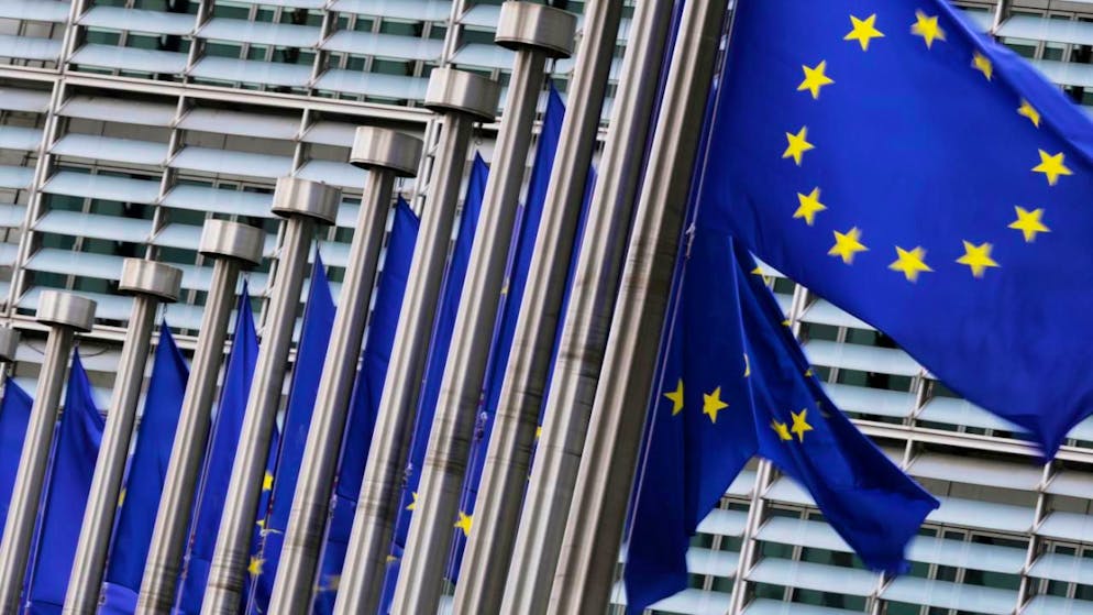 Die Flaggen der Europäischen Union flattern im Wind vor dem EU-Hauptquartier. Foto: Virginia Mayo/AP/dpa