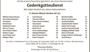 Ökumenischer Gedenkgottesdienst für die 30 Unbedachten dieser Stadt in der Domkirche