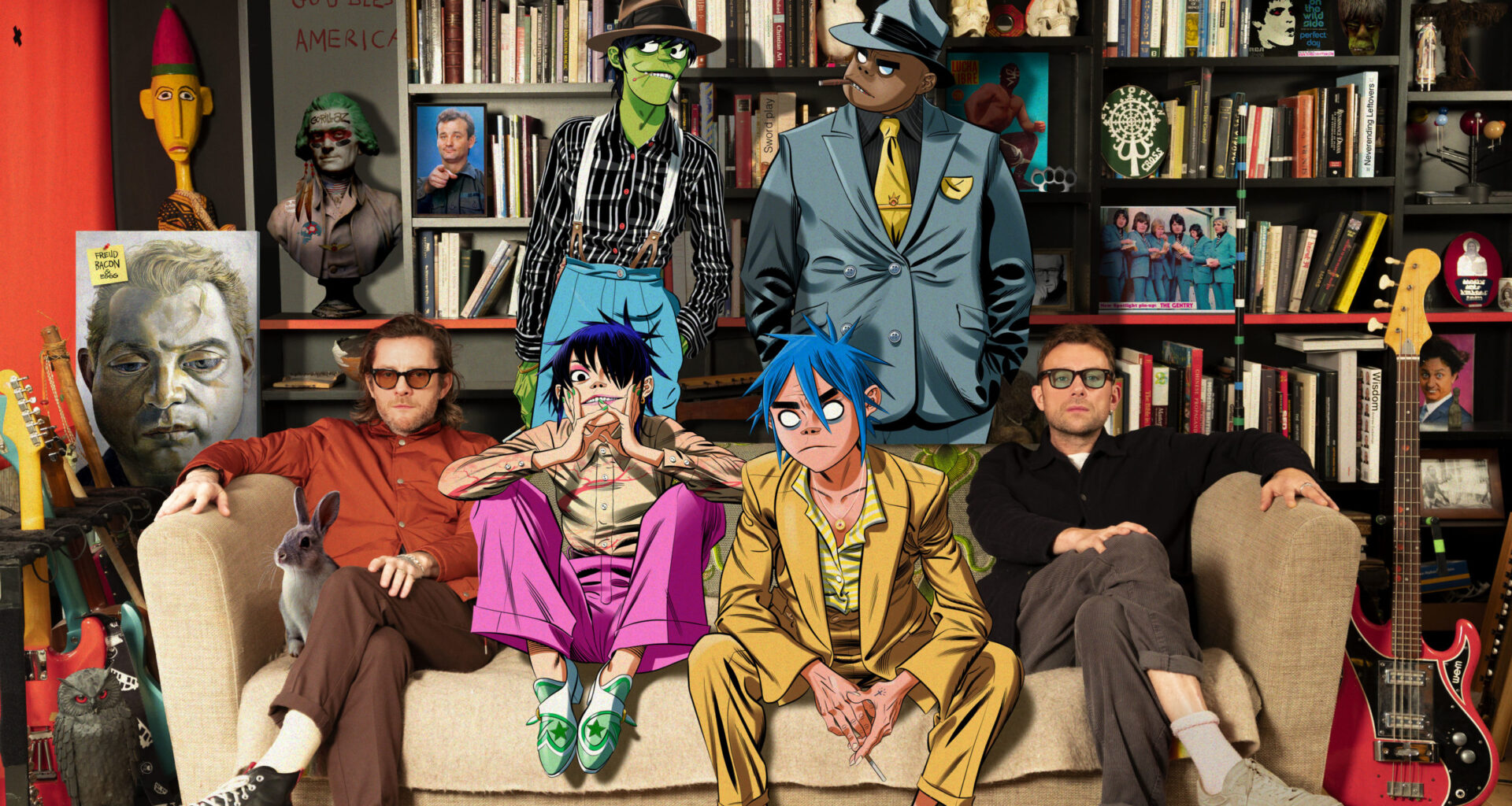 Die Gorillaz und ihre Masterminds Jamie Hewlett (l.) und Damon Albarn. Bild: Warner