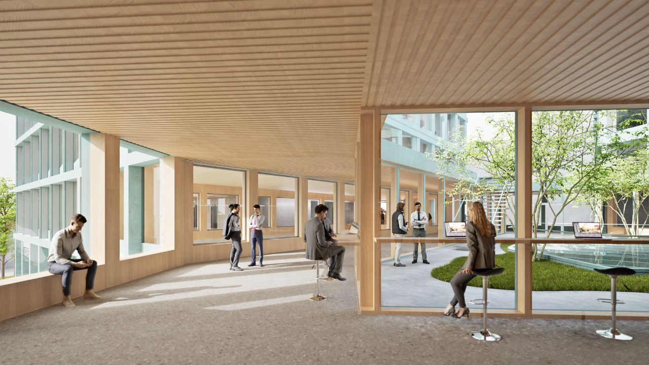 Patio mit Bäumen und Aufenthaltsflächen