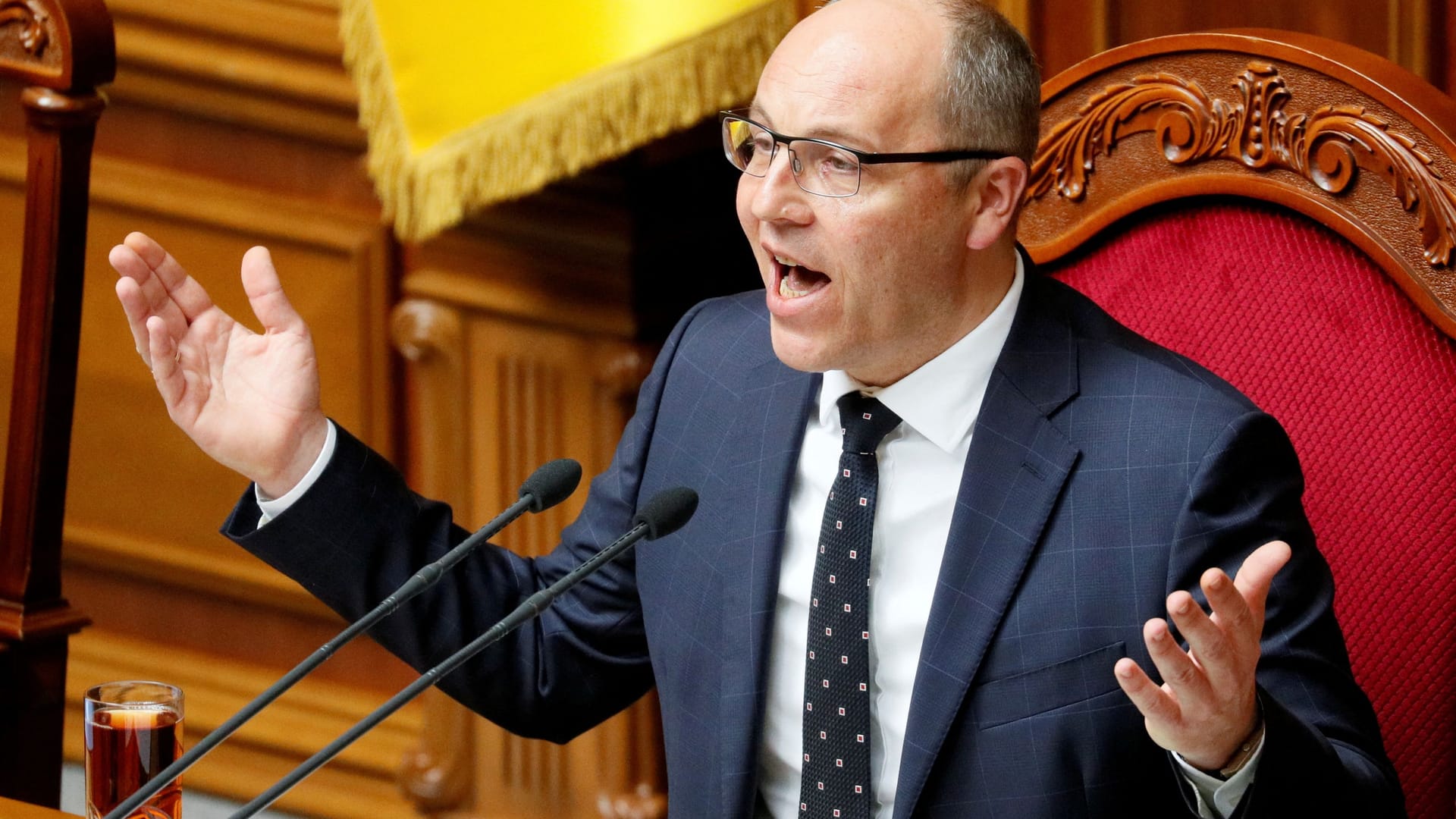 Der damalige Parlamentssprecher Andrij Parubij im Jahr 2019 in der ukrainischen Werchowna Rada.