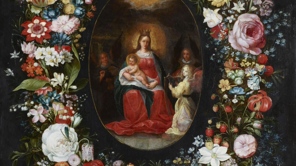 Frans Francken d. J. malte Madonna und Kind, Jan Brueghel d. J. sorgte für den Blütenkranz. Entstanden ist das Gemälde um 1620.