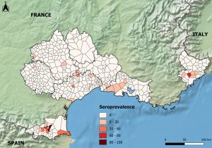 Karte der positiven Fälle in Südfrankreich