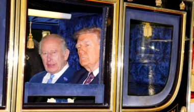 Donald und Melania Trump fahren mit Charles III. und Camilla in Windsor in einer Kutsche vorbei