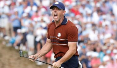 Europas Top-Golfer um Rory McIlroy beim Ryder Cup gegen die USA vor dem Sieg
