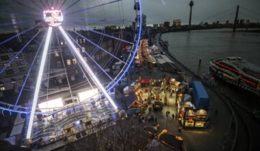 Winterstimmung mit Riesenrad und Eisbahn in Düsseldorf
