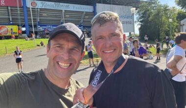 Jobst und Fink von F95 waren beim Ironman in Duisburg dabei