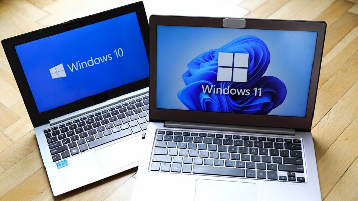Startbildschirme von Windows 10 und Windows 11 auf Notebooks © IMAGO/NurPhoto