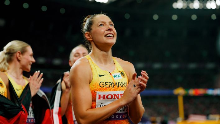 Gina Lückenkemper nach der 4x-100-Meter-Staffel bei der WM 2025