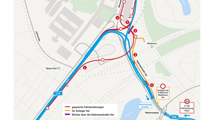 Übersicht Sperrungen Dreieck Funkturm vom 30.10. bis 3.11.2025 (Quelle: Deges)