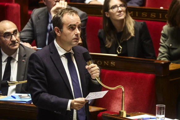 epa12453444 French Prime Minister Sebastien Lecornu speaks after the government statement at the National Assembly in Paris, France, 14 October 2025. Lecornu announced his new government on 12 October ...