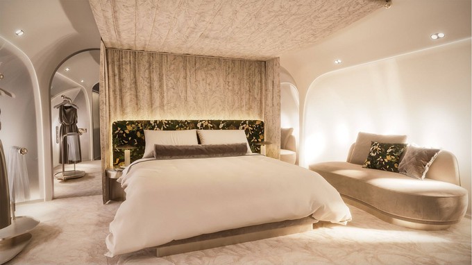 Das Schlafzimmer erstreckt sich über die gesamte Breite des Airbus A350.