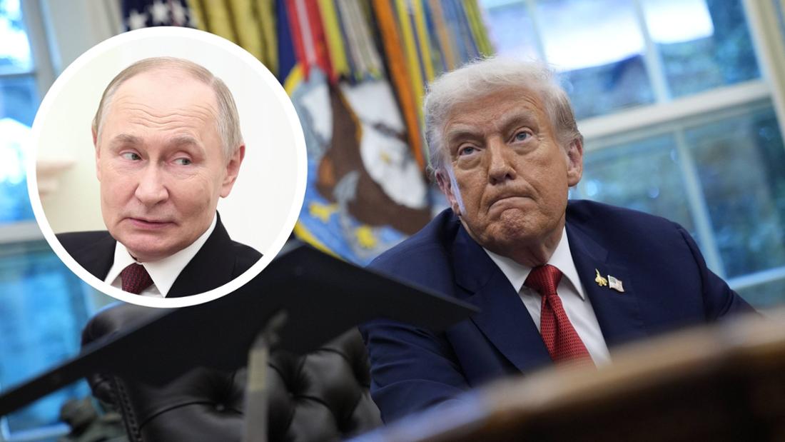 Die Fotomontage zeigt Donald Trump im Oval Office und Wladimir Putin.