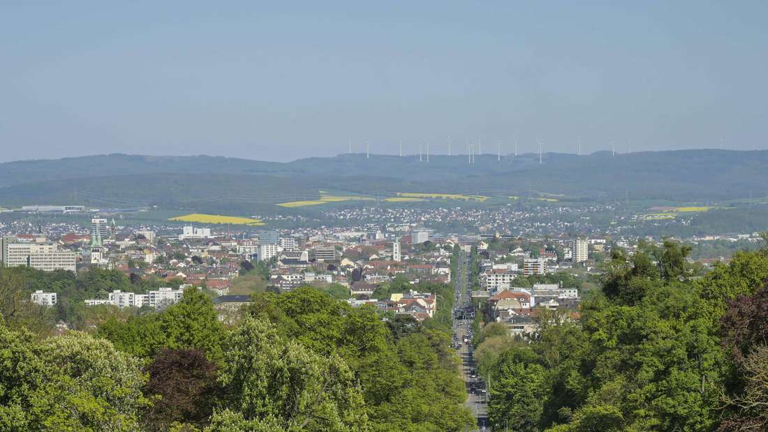 Stadtpanorama, gesehen vom Bergpark Wilhelmshöhe, Kassel, Hessen, Deutschland