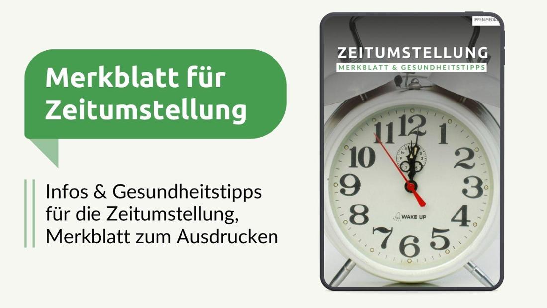 Vorschaubild für ein Merkblatt zur Zeitumstellung als kostenloses PDF
