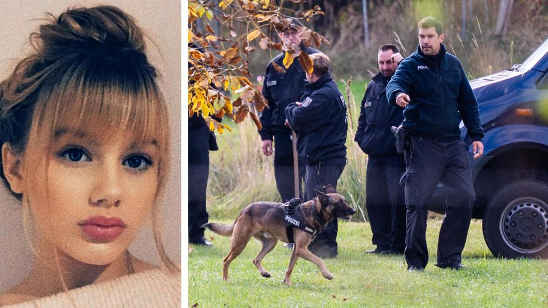 collage Portät von Rebecca und Polizisten mit Spürhund
