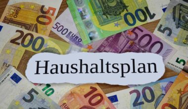 Auf verschiedenen Geldscheinen befindet sich der Schriftzug Haushaltsplan.